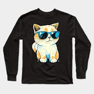 Cute ginger cat wearing sunglasses Long Sleeve T-Shirt